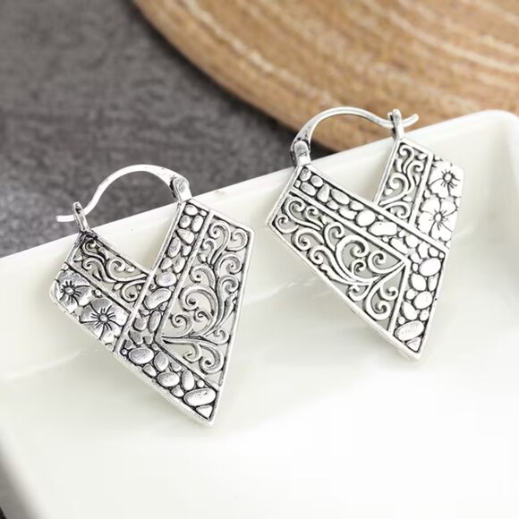 925 Sterling Silver Womens Hanging Drop Floral Hoop Earrings Ladies New Jewelry